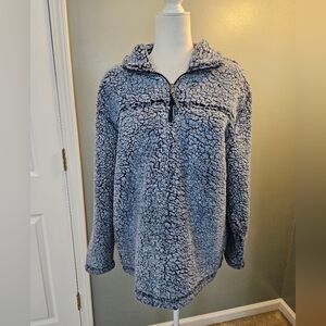Boxercraft Textured Blue Teddy Jacket Women's Size Large L Zippered
